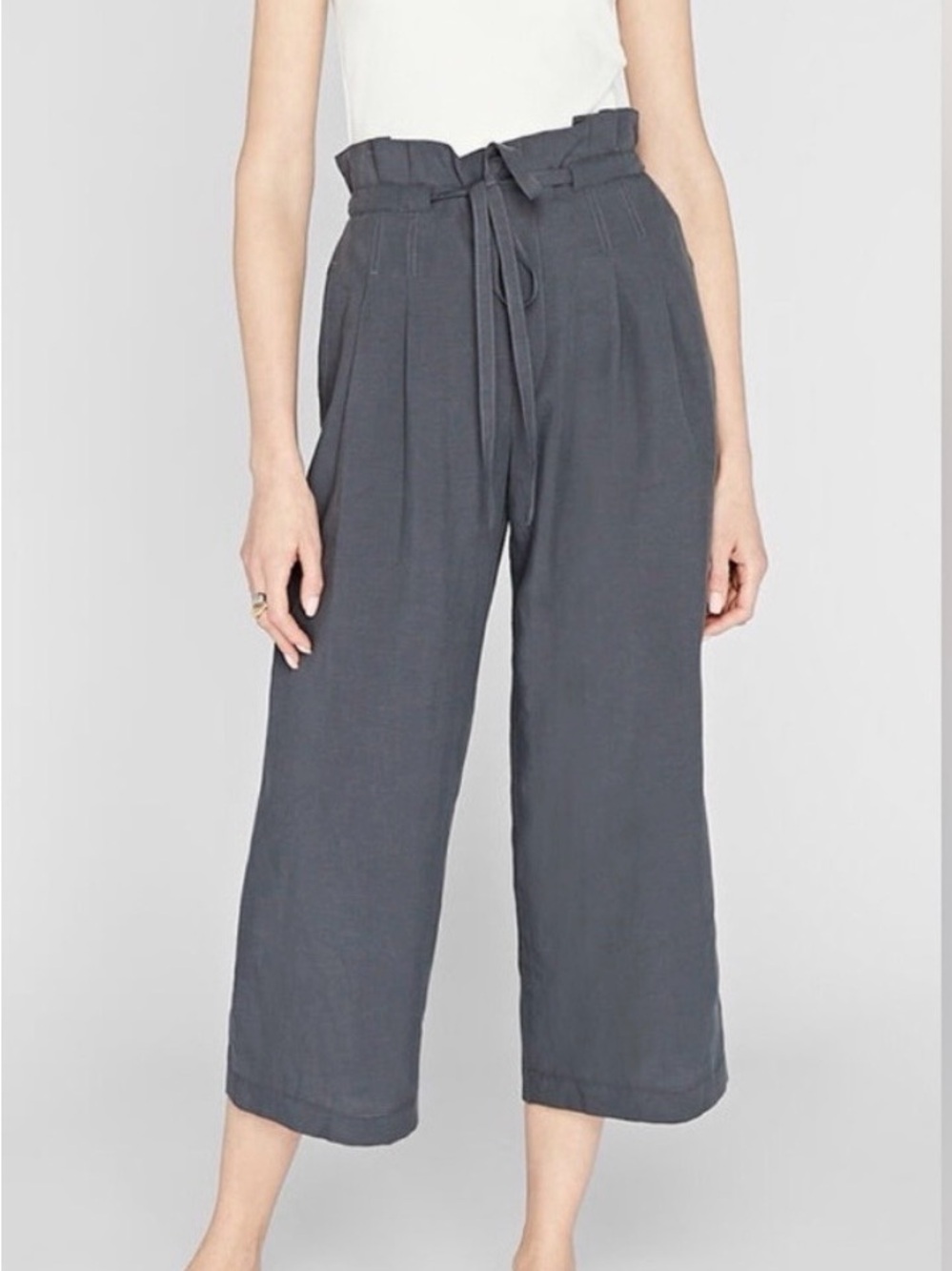 Club Monaco Slate Gray Paperbag Tie Cropped Wide-Leg Pants